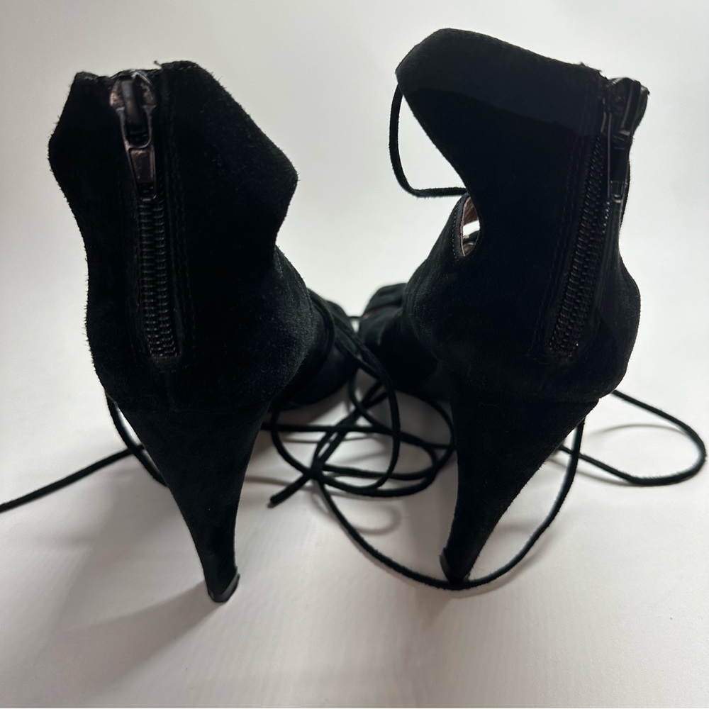 Jeffrey Campbell Free People Satine Black Suede Lace-Up Heels Sandal 6.5 Strappy - Picture 9 of 13